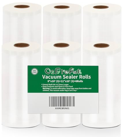O2frepak 6 Rollos Envasado al Vacío 20/28x300cm Sin BPA Para Alimentos | 6 Rollos 20x300cm(3)+28x300cm(3) Bolsas de Vacío Gofradas,Conservación de Alimentos,Soporta Congelación y Ebullición