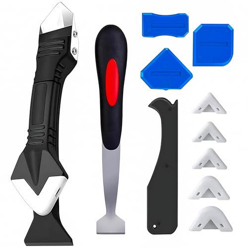 mriQualyndra Silicone Caulking Tools - Sealant Finishing Tools Paste Removal Scraper, Caulk Remover, Glazing Corner Scraper, Rubber Handled Stainless Steel Knife