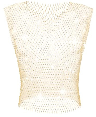 GENEMEN Mens Mesh Rhinestone Tops V-Neck Fishnet Tank Top | Male Sexy Sleeveless Cropped Shirt Sheer Vests See Through Rave Outfit