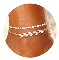 ZOERAY FußKettchen für Damen Gold Silber Wasserfest Fussketten für Frauen Silber 925/18K Vergoldete Boho FußKette mit Herz Perlen Einstellbar Schlangenkette Geschichtet Sommer Strand Schmuck Mädchen