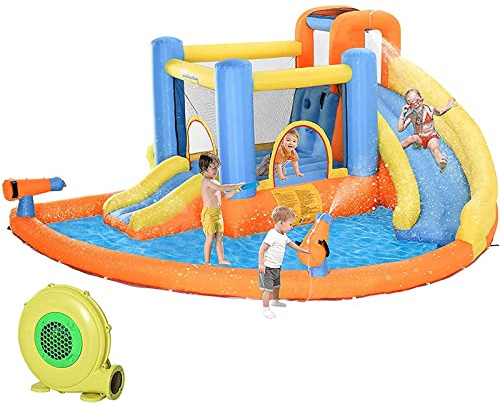 bouncy castle， Durable Inflatable Water Slide Premium Quality 5-in-1 Bouncy Castle Safety Fence Jumping Castle Sets Up in Seconds