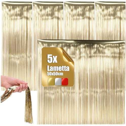 com-four® 5X Lametta, champagnerfarbene Lametta Girlande für Weihnachten | Christbaumschmuck für den Tannenbaum - Lametta-Vorhang mit glatten Fäden
