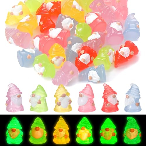 GSrenyu 30 Pcs Mini Garden Gnomes Glow in the Dark Resin Figurines 6 Color | Luminous Resin Gnomes, Miniature Figures for Garden Landscape Dollhouse Patio Yard Lawn Potted Decor