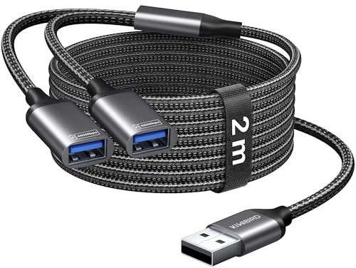 KiWiBiRD Double USB 2M, doubleur USB, Splitter Double Prise USB2.0 | USB A mâle vers 2 USBA Femelles 2m Compatible avec PC ordinateurs portables TV Clavier Souris PS4 PS5 imprimant