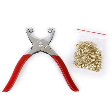 AUTSUPPL 100 piezas Kit Profesional de Alicates para Ojales de Pinzas para Cinturones Zapatos y Bolsos Incluye Ojales de Latón Resistentes Herramienta de Inoxidable para Instalar Cuero y