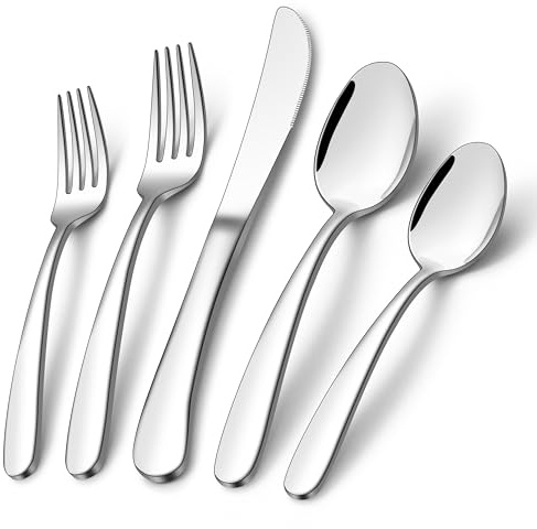 E-far Silverware Set for 8, 40-Piece Heavy Duty Stainless Steel Flatware Cutlery Set - Mirror Polished & Dishwasher Safe, Metal Eating Utensils Includes Spoons and Forks Knives for Home Kitchen
