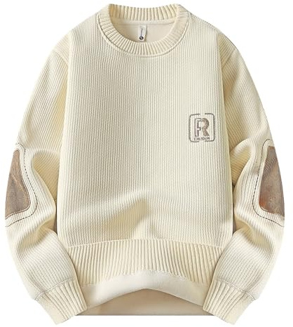 Pullover Herren Rundhals, Herren Strickpullover Slim Fit Winterpullover - Strickpullover Mantel Dick Gefüttert Warm Langarm Bequem und Lässig für Kaltes Wetter