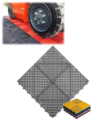 Dalles de sol emboîtables ultra-résistantes - Revêtement de sol autonettoyant et antidérapant for garage, atelier, terrasse, salle de sport et extérieur(Grey,2pcs-15.7x15.7x0.71in)