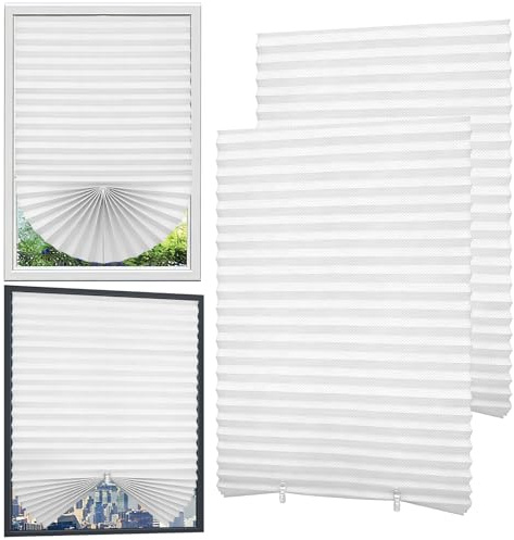 WEXFFU Paquete De 4 Persianas Temporales, Cortinas Plisadas Sin Taladrar, Tejida Cortadas A Medida Opacas Térmicas De Fácil Instalación para Ventanas Puertas De Patio (Blanco, 90 x 180 cm)