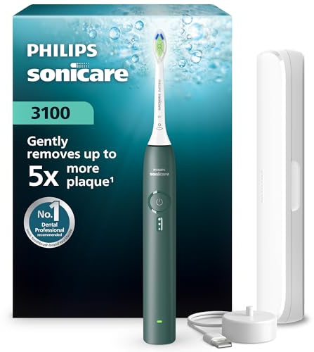 Philips Sonicare 3000 Series Electric Toothbrush - Sonic Toothbrush with Pressure Sensor, 3 Intensity Levels, EasyStart, SmarTimer, 14-Day Runtime, Travel Case, Forest Green, HX4033/26, [New]