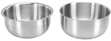 SUNGOOYUE Colador de Acero Inoxidable 304, Colador Microporoso de Gran Capacidad de 2 Piezas con Tazón para Mezclar, para Lavar Verduras, Frutas, Arroz y Pasta