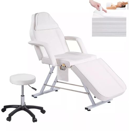 LSBIKE Verstellbares Schönheitsbett/Stuhl 3 Klappbetten Professionelle Tattoo Liegestühl SPA Bett Mit Abnehmbarer Kopfstütze Liege für Kosmetikstudio, Tattoo & Spa (Weiß)