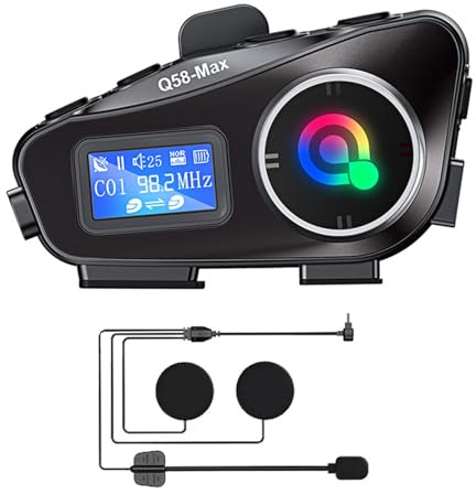 Motorcykelhjälm intercom Bluetooth-headset, IP67 vattentät motorcykelhjälm kommunikationssystem med LED-skärm, FM, AI röstassistent, 500 m räckvidd, musikdelning, hård mikrofon för halv/hel