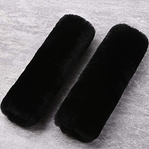 OGLAND Authentic Sheepskin Car Seat Belt Pad,2 Pack Soft Seat Belt Cover for Shoulder Pad Neck Cushion Protector Car Accessories by Genuine Natural Merino Wool (Black)