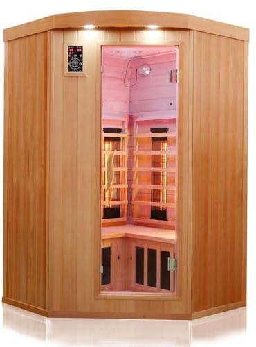 Dewello Infrarotkabine LAKEFIELD 2 120x120 DUAL-THERM für 1-2 Personen aus Hemlock Holz mit Vollspektrumstrahler