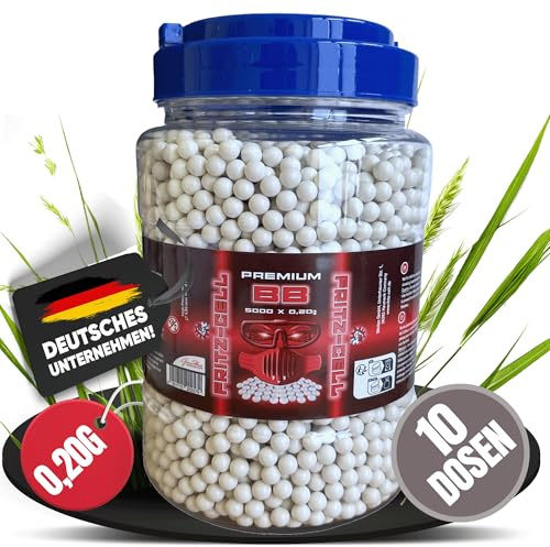10 x Airsoft Softair Kugeln Fritz-Cell Premium BBS 6 mm 0,20g 5000 Stück in praktischem Behälter