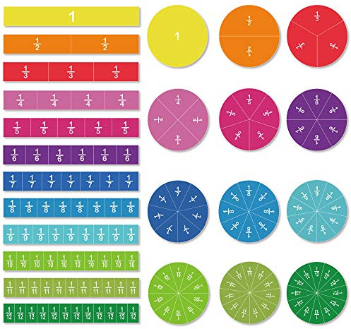 ZazzyKid Magnetische Bruchrechnen Material, 156 Stück, 12 farbcodiert, Mathe Grundschule Material
