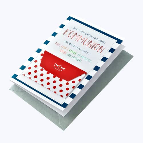 Perleberg Kommunionskarte in 11,6 x 16,6 cm - Hochwertige Glückwunschkarte zur Kommunion - buntes Design + kleiner Umschlag - Karte zur Kommunion Mädchen & Jungen - Ideal für Geldgeschenke, 7121005-2