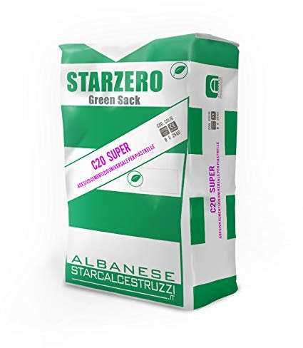 STAR.ZERO C20 SUPER - COLLA PER PIASTRELLE CEMENTIZIA NATURALE, universale, formato medio-grande, per interno ed esterno, resistente al gelo, di classe C2TE (5 Kg). Con sacco multiuso per macerie