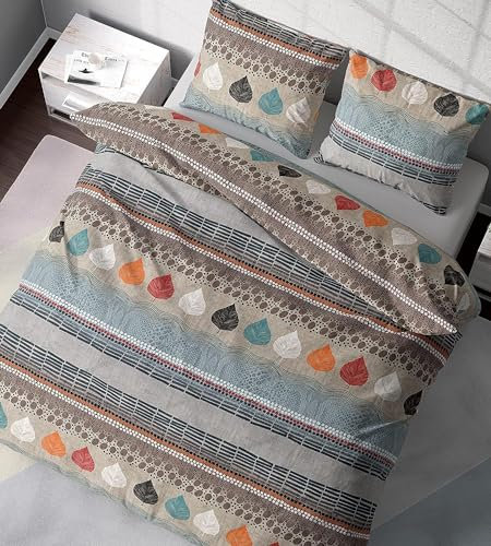 DILIOS Premium Bettwäsche 135x200 – 100% Baumwolle, ÖKO-TEX Zertifiziert, Renforcé, Atmungsaktiv & Antiallergisch, mit Reißverschluss, 2teilig – Bettbezug + Kissenbezug 80x80, Beige, Grau, Hellblau