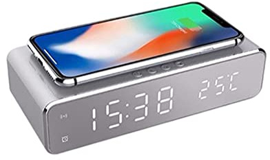 WINBST Digital alarm clock with wireless charging station, 5W wireless charger with temperature display Compatible for Android and iOS