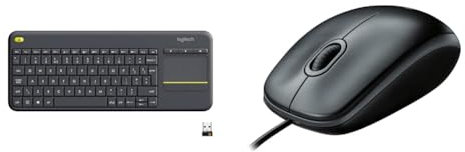 Logitech K400 Plus Wireless Touch TV Keyboard With Easy Media Control and Built-in Touchpad & B100 Wired USB Mouse, 3-Buttons, Optical Tracking, Ambidextrous PC/Mac/Laptop - Black