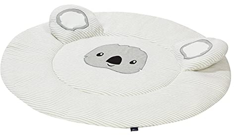 Alvi Krabbeldecke rund | Krabbeldecke 100 cm | Außenmaterial: 100% Bio-Baumwolle | Füllung: 100% Polyester Premium Baby Kuscheldecke | Spieldecke Extra Weich Gepolstert, Koala Gray 3d mit Ohren