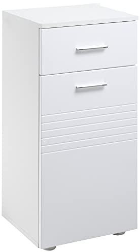 kleankin Meuble sur Pied Colonne Bas de Salle de Bain Placard Porte Blanc | Étagère, Tiroir Coulissant, en Bois