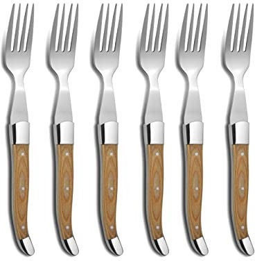 6er Set Steakbesteck Pizzabesteck Besteckset Comas STEAKGABEL ALPS Chuleteros HQ Holzgriff Edelstahl