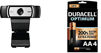 Logitech C930e Business Webcam, Appel Vidéo Full HD 1080p/30ips, Correction/Mise au Point Automatiques, Zoom 4X + Duracell - Nouveau Piles alcalines AA Optimum, 1.5 V LR6 MX1500, Paquet de 4