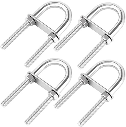 Metal Round M5 U Bolt, Stainless Steel U Shape Bolts Length Steel with Hex Nut, Plate, Washer forr Attaching Piping Conduit Cable Tube Brackets Boat Trailer