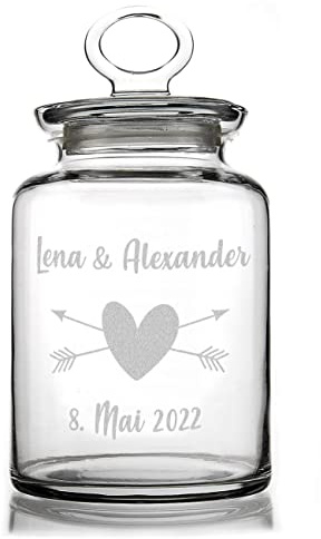 Herz & Heim® Vorratsdose aus Glas mit Gravur | personalisiertes Hochzeitsgeschenk