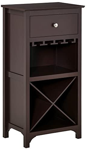 HOMCOM Casier à vin Meuble de Rangement pour Bouteille de vin Porte-Bouteilles + Support Verres + tiroir - Marron