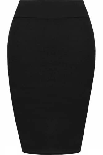 FAIRY BOUTIQUE Jupe crayon taille haute mi-longue pour femme Jersey uni élastique, Noir , 36-38