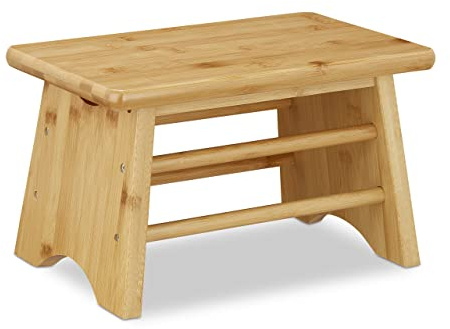2 x fotstöd av bambu, upp till 100 kg, Stabil tritthocker, barnstol för badrum, fotstöd, HxBxD: 20 x 33 x 21,5 cm, Natur