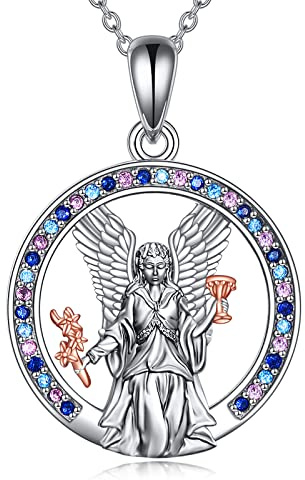 YAFEINI Sterling Silber Jungfrau Maria Schutzengel Anhänger Halskette für Damen Mädchen Katholischer Beschützer Talisman Michael Medaille Halskette Schmuck Geschenke