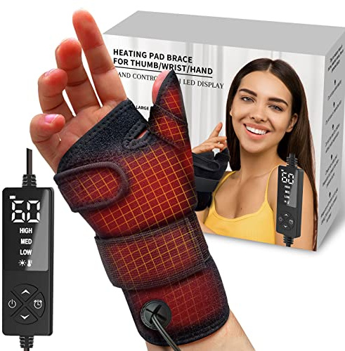 sticro Wrist Thumb Brace Heating Pad for Arthritis and Carpal Tunnel Relief, Hand Heating Pad for Sprains Trigger Thumb, Tendonitis Pain Relief - Left Right Hand