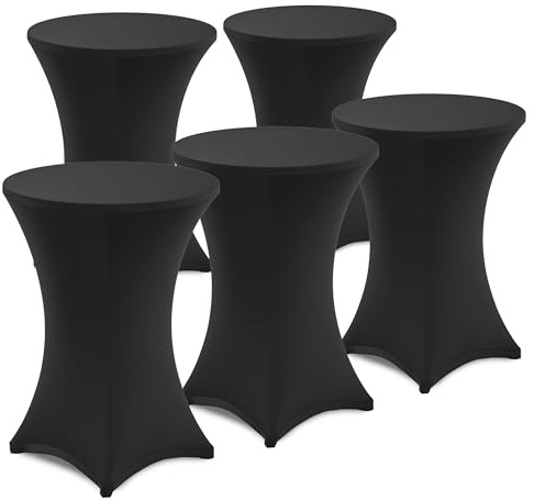 Gräfenstayn 5er-Set Stretch Stehtischhusse Diana mit Öko-Tex Siegel, Verstärkung im Fußbereich, in vielen Farben und Größen Ø60-65cm / Ø70-75cm / Ø80-85cm (Schwarz, Ø80-85cm)