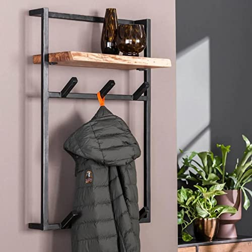 RINGO-Living Wandgarderobe mit Ablage, Kleider Garderobe Flur aus Holz & Metall, rustikale Wandregal Garderobe, Garderobe Holz & Metall, stylische Kleidergarderobe Flur, Hängeregal Industrial Style