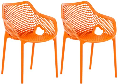 CLP Gartenstuhl 2er Set, stapelbar, wetterfest, modern, Kunststoff Gestell, Nicht verstellbare Armlehnen & Rückenlehne, Air XL, Farbe:orange