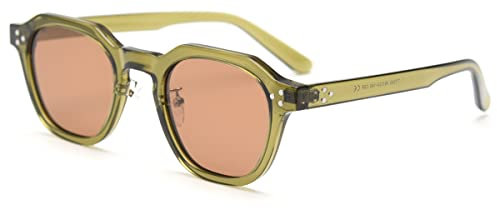 kachawoo Polarisierte Sonnenbrille Frauen TR90 Rahmen Sonnenbrille Polygon Männer Retro Gläser (olive green brown)