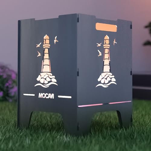 MOCAVI Feuerkorb Leuchtturm 52 cm | 3 mm Stahl Feuerschale eckig Feuertonne Outdoor massiv robust sicher Design-Brenntonne für Garten und Terrasse Feuerstelle hitzefest Feuersäule Feuerfass