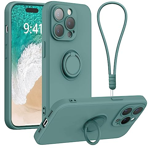 Galful Compatible with iPhone 14 Pro Max Case with Wrist Strap Support Magnetic Car Mount Soft Silicone Shockproof Case Non-Slip Protective Phone Cover for iPhone 14 Pro Max,Army Green