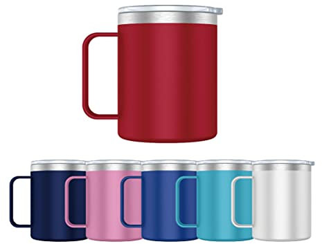 Mi Ko Mi Ka Taza Termo Café y Te para Llevar 400ml - Taza Térmica de Acero Inoxidable con Asa y Tapa (Rojo)