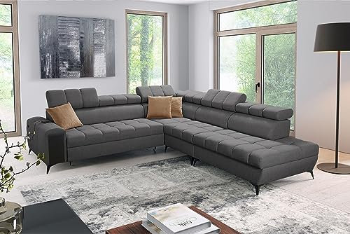 All4All Ecksofa mit Schlaffunktion Gonti IX 280x294 cm - Schlafsofa mit Bettkasten - Sofa in L-Form - Wohnlandschaft XXL Sofa - Eckcouch Groß - Seite Rechts - Dunkelgrau - Gewebe - Modern 26