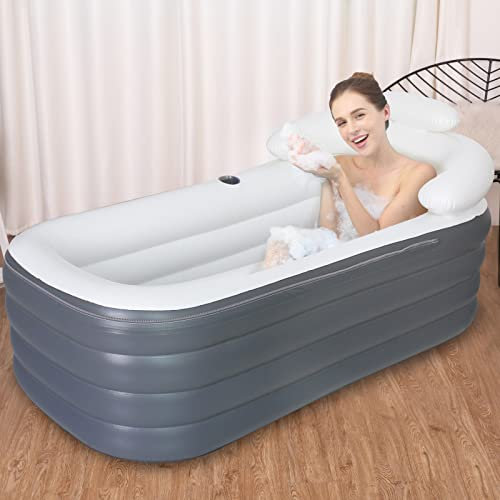 Aufblasbare Faltbare Badewanne für Erwachsene - Eisbad Freistehende Tonne für Spa und Eisbaden Mit Luftpumpe für Heiß (Deep Dunkelgrau-164x84x51cm)