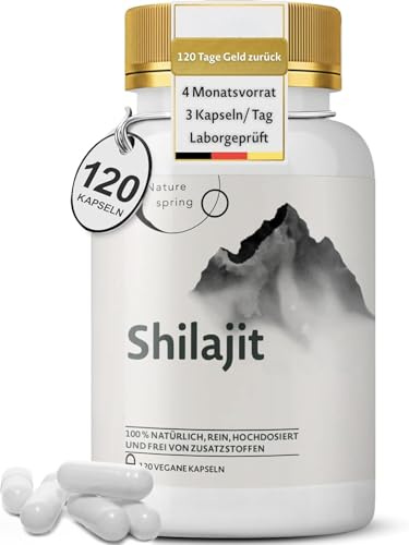 Estratto di Shilajit 120 capsule | 2 mesi | Fonte himalayana altamente potente con acido fulvico | Acido umico e oligoelementi | Per il supporto del sistema immunitario e dell'energia | Nature spring®