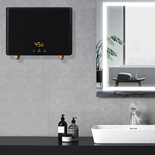 Piccolo scaldabagno elettrico istantaneo 220 V Mini con telecomando touch screen cucina bagno dimensioni unità sotto il tavolo (corpo nero schermo nero)