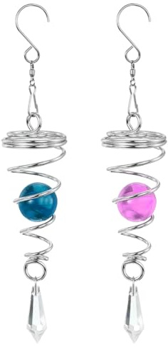 PATIKIL 2Pcs 8 Gazing Ball Spiral Tail Wind Spinners with Hanging Hook Blue/Purple