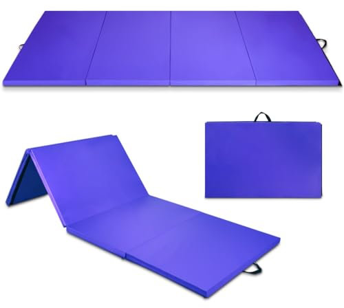 GYMAX Turnmatte, dicke & reißfeste Weichbodenmatte, klappbare Gymnastikmatte mit Tragegriffen & Klettverschluss, Trainingsmatte für Yoga, Aerobic & Dehnen, 300x116x5 cm